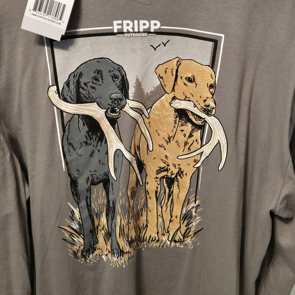 Fripp Outdoor T-shirt Hunting Dogs Grey Mens Size XL Cotton Long Sleeves NEW